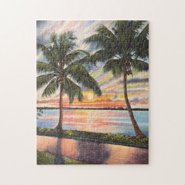 Puzzle Florida Sunset con palmeras coloridas (Vertical)