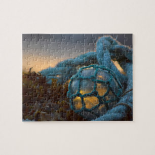 Puzzle Flotador de pesca de vidrio, Atardecer, Alaska