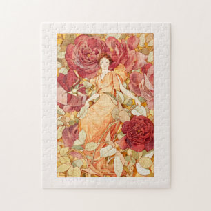 Puzzle Flower Flower Fairy de Art Nouveau con Rosas rojos
