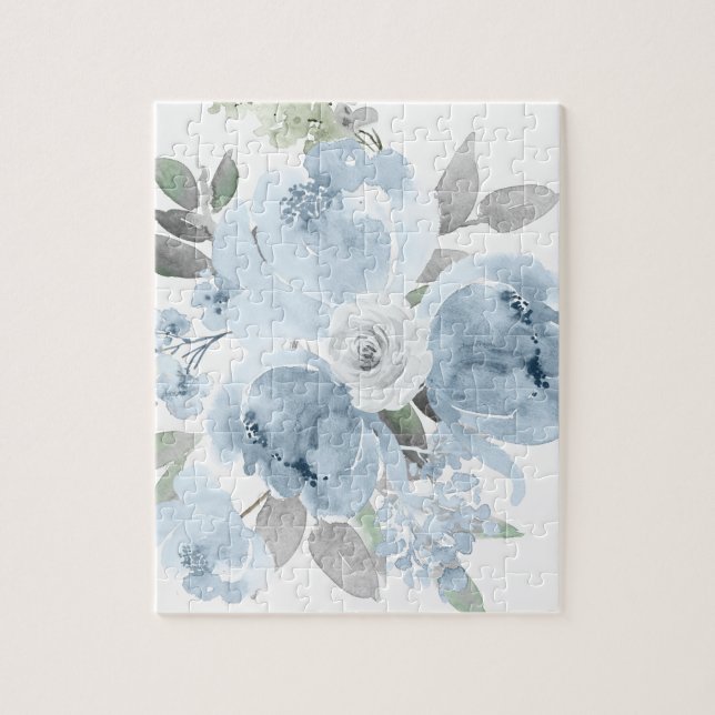 Puzzle Flower Girl Gift Dusty Blue Boda Floral Bouquet (Vertical)