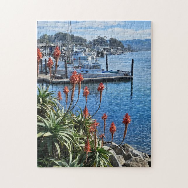 Puzzle Flowers and Boats on Coast (Vertical)