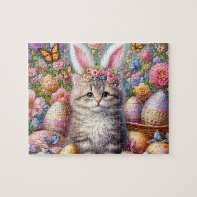 Puzzle Fluffy Cat With Bunny Ears (Horizontal)