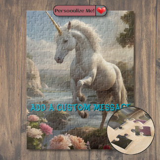 Puzzle Flujo de flores de unicornio blanco personalizado