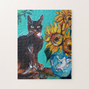 PUZZLE FLUJOS CON GATO NEGRO EN TURQUÍA AZUL