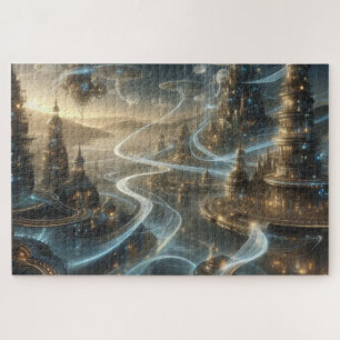 Puzzle Flujos futuristas de la ciudad espacial Fantasy