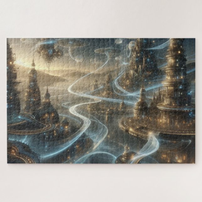 Puzzle Flujos futuristas de la ciudad espacial Fantasy (Horizontal)