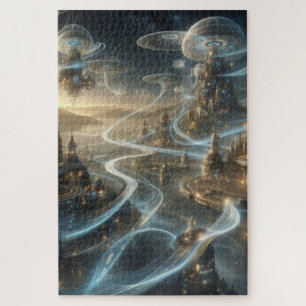 Puzzle Flujos futuristas de la ciudad espacial Fantasy