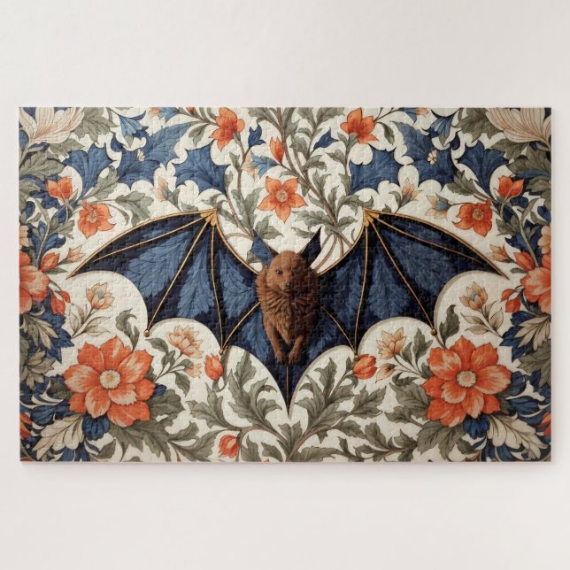 Puzzle Flying Bat William Morris Inspired Floral (Horizontal)