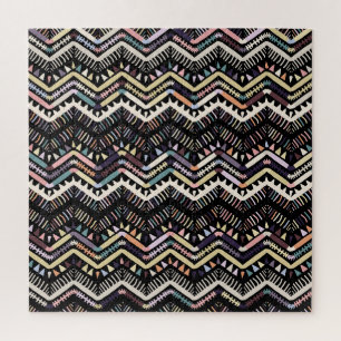 Puzzle Folclore geométrico Ikat, patrón tribal azteca.