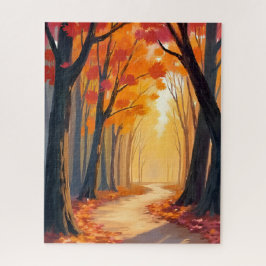 Puzzle Foliage Forest Stroll | Orange Watercolor Painting