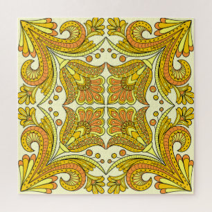 Puzzle Folleto floral amarillo: elegante patrón vintage
