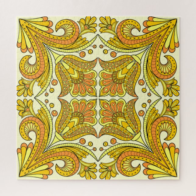 Puzzle Folleto floral amarillo: elegante patrón vintage (Vertical)