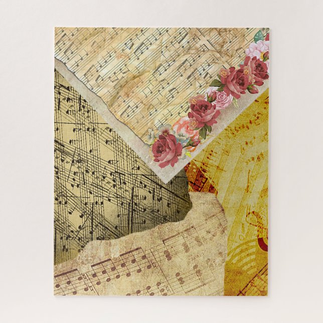 Puzzle Folleto musical, notas musicales y Rosas (Vertical)
