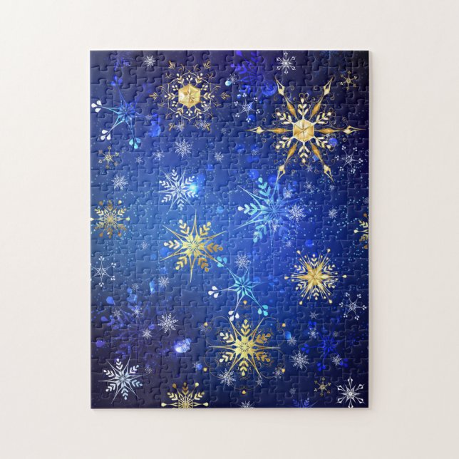 Puzzle Fondo azul XMAS con copos de nieve dorados (Vertical)
