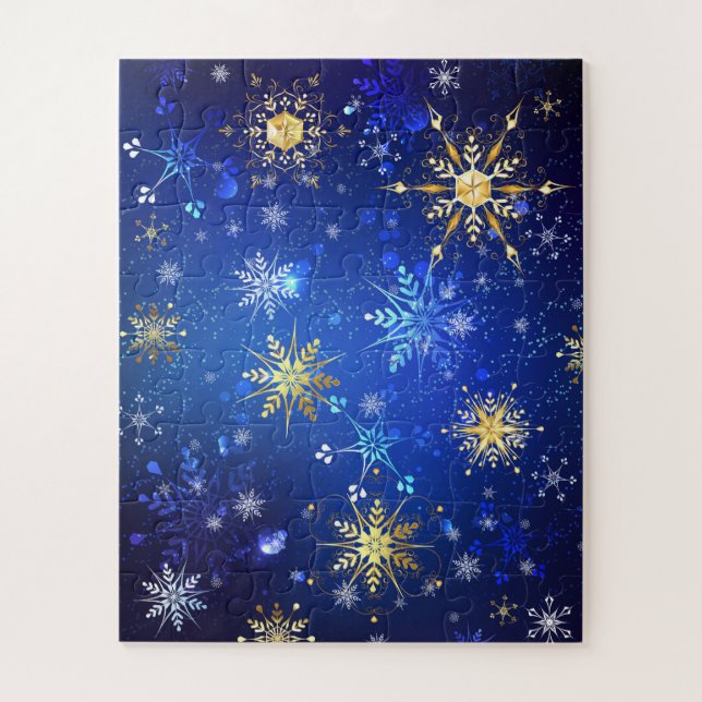 Puzzle Fondo azul XMAS con copos de nieve dorados (Vertical)
