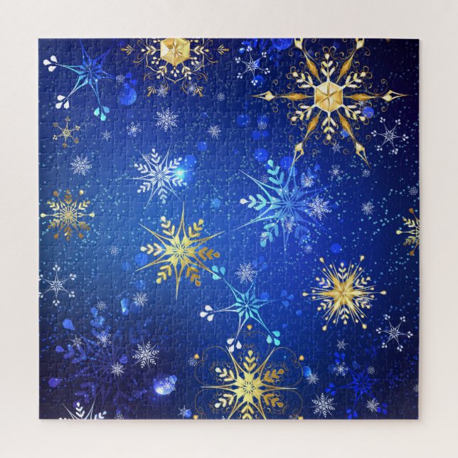 Puzzle Fondo azul XMAS con copos de nieve dorados (Vertical)