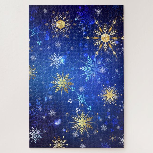 Puzzle Fondo azul XMAS con copos de nieve dorados (Vertical)
