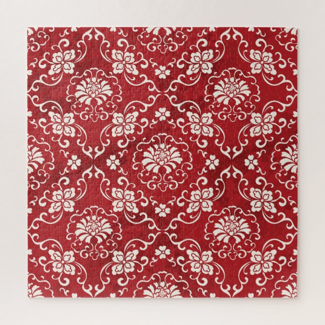 Puzzle Fondo de flores de espiral roja china. (Vertical)