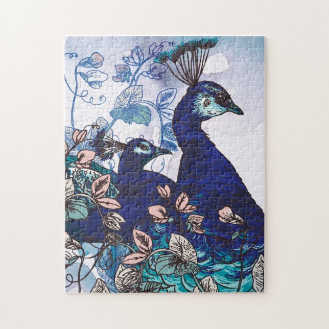 Puzzle Fondo floral con los pavos reales (Vertical)