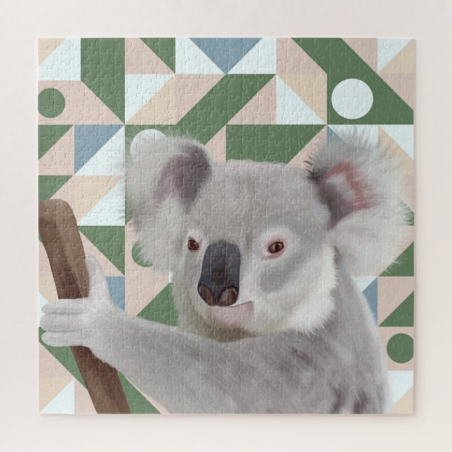 Puzzle Fondo geométrico verde fluffy Koala (Vertical)