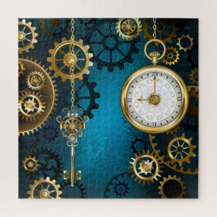 Puzzle Fondo turquesa de vapor con engranajes