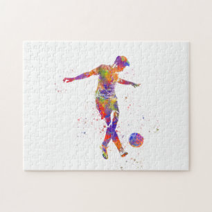 Puzzle Football player in watercolor