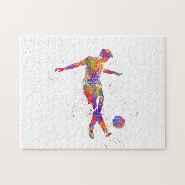 Puzzle Football player in watercolor (Horizontal)