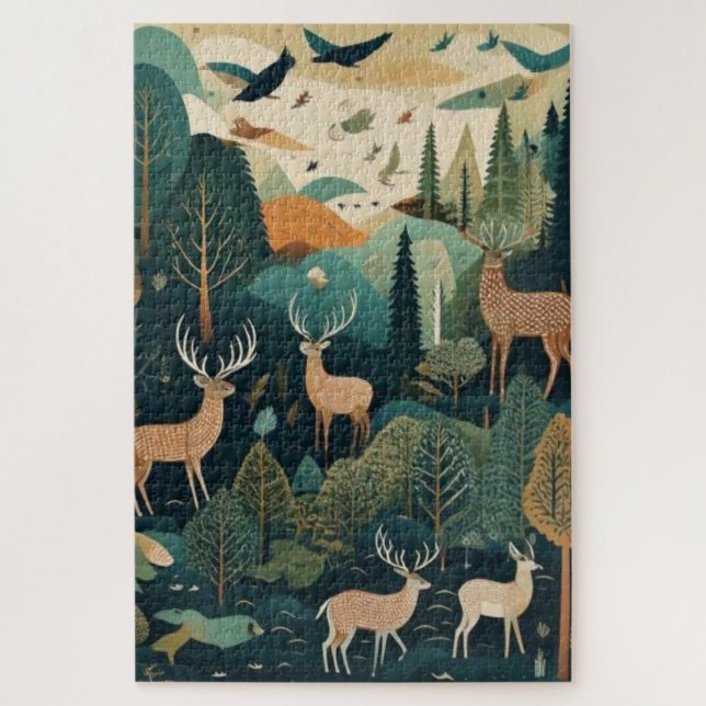 Puzzle Forest Serenity – A Timeless Wildlife Scene (Vertical)