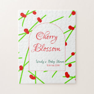 Puzzle Forma de arco flor de cerezo roja verde baby showe