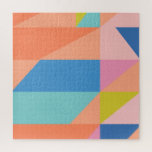 Puzzle Formas coloridas y modernas en azul brillante y Na<br><div class="desc">Formas coloreadas Naranja Patrón geométrico rosa azul</div>