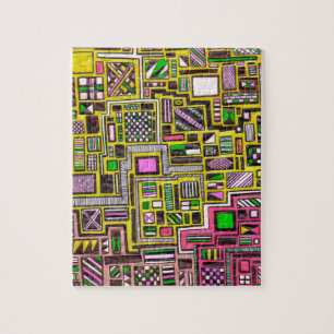 Puzzle Formas geométricas rosas y amarillas punk de arte