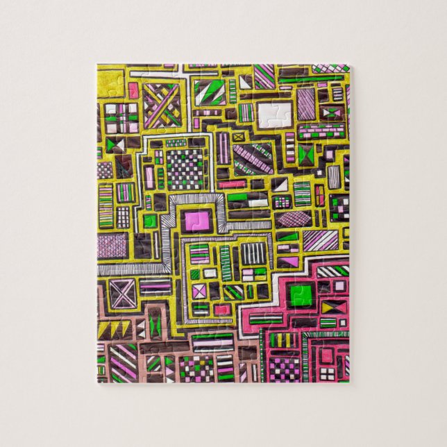 Puzzle Formas geométricas rosas y amarillas punk de arte  (Vertical)