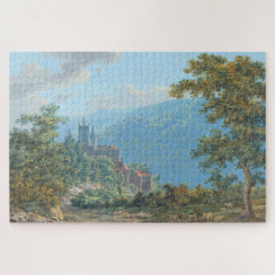 Puzzle Fortaleza en paisaje montañoso al amanecer