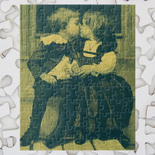 Puzzle Foto antigua de amor y romance, niños besándose