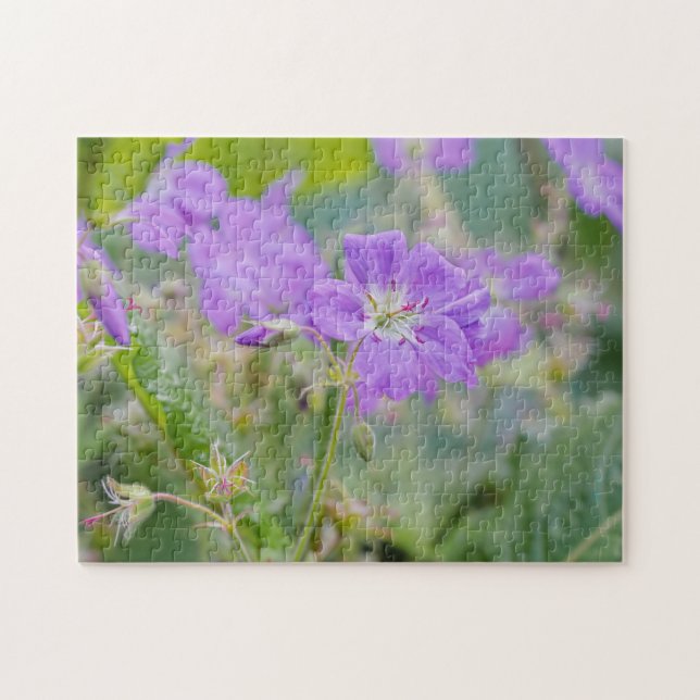 Puzzle Foto botánica de flor silvestre de geranio morado  (Horizontal)