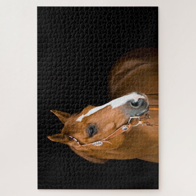 Puzzle Foto caballo cuarto de milla marrón blanco negro (Vertical)