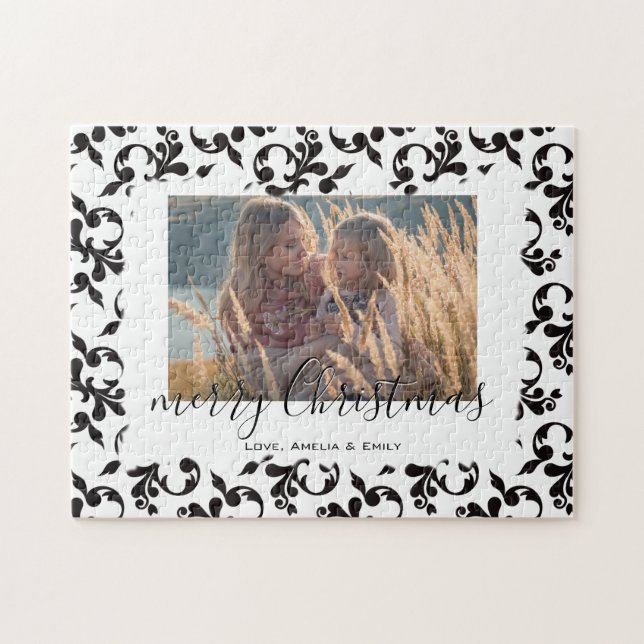 Puzzle Foto de Black White Rococo Merry Christmas (Horizontal)
