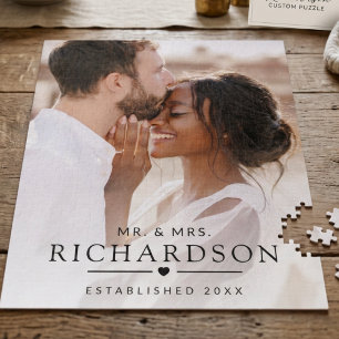 Puzzle Foto de boda personalizada moderna para Sr. y Sra.