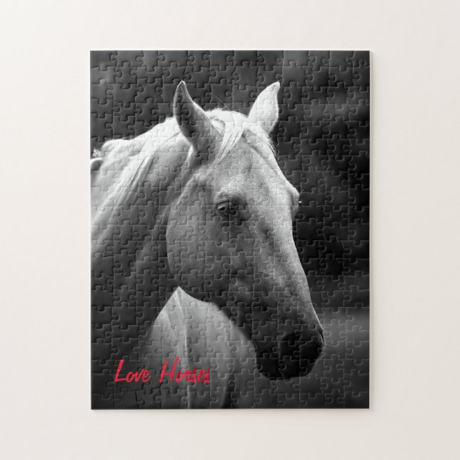 Puzzle Foto de caballo blanco negro - Animales que adoran (Vertical)