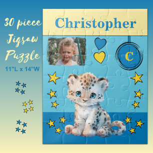 Puzzle Foto de Cute leopardo nombre niños azules amarillo