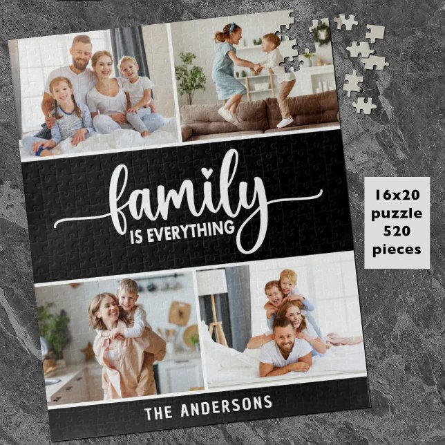 Puzzle Foto de familia moderna y simple (A personalized family photo puzzle with with the text, Family is Everything, and your photos & name)