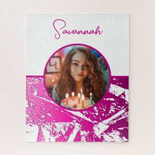 Puzzle Foto de Fuchsia y Personalizado blanco con nombre