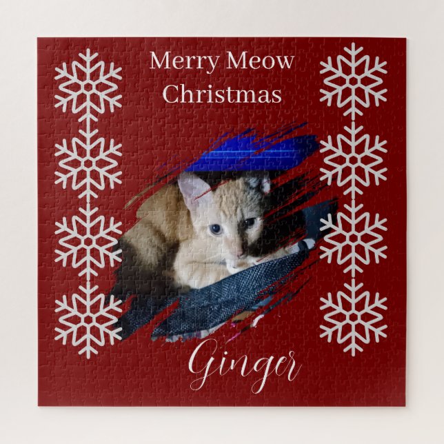 Puzzle Foto de gato naranja personalizar texto (Vertical)