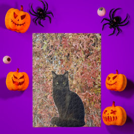 Puzzle Foto de gato negro mirando hojas de otoño del Nara