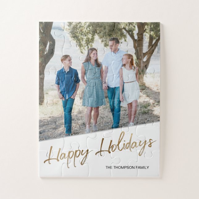 Puzzle Foto de la familia Gold Print Happy Holidays (Vertical)