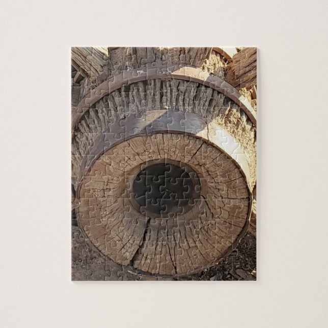 Puzzle Foto de la rueda del vagón del viejo oeste (Vertical)