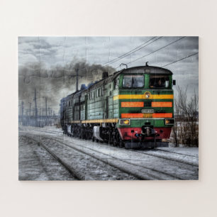 Puzzle Foto de locomotora de tren de vapor antiguo  