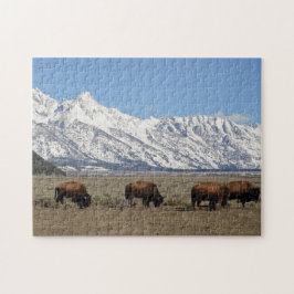 Puzzle Foto de nieve de las montañas Wildlife Bison