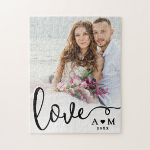 Puzzle Foto de pareja con letra elegante de amor