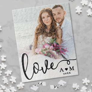 Puzzle Foto de pareja con letra elegante de amor